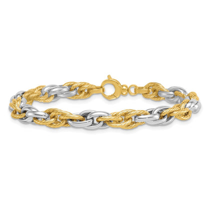 Polished Textured Fancy Rope Link Bracelet 7"