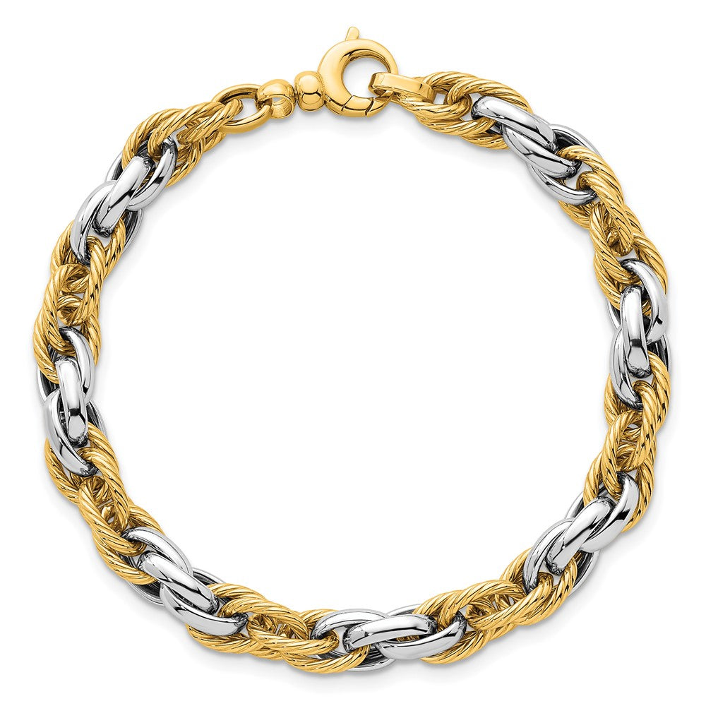 Polished Textured Fancy Rope Link Bracelet 7"
