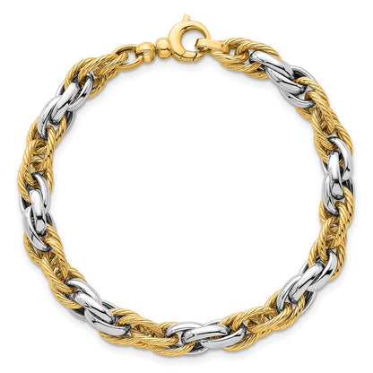Polished Textured Fancy Rope Link Bracelet 7"