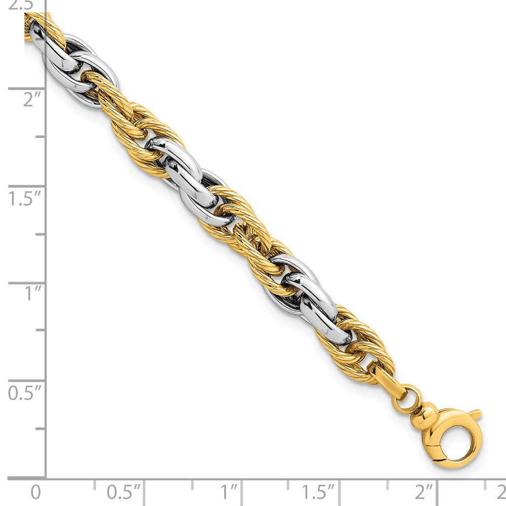 Polished Textured Fancy Rope Link Bracelet 7"