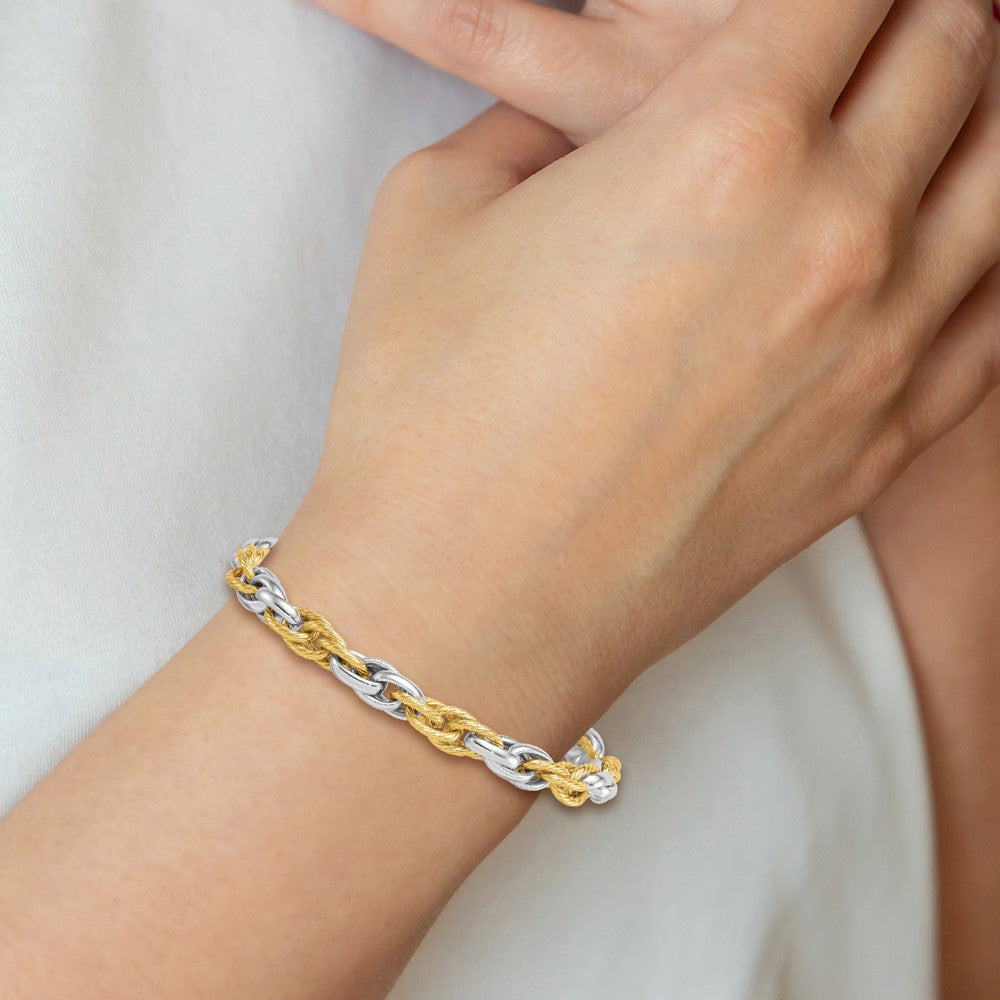 Polished Textured Fancy Rope Link Bracelet 7"