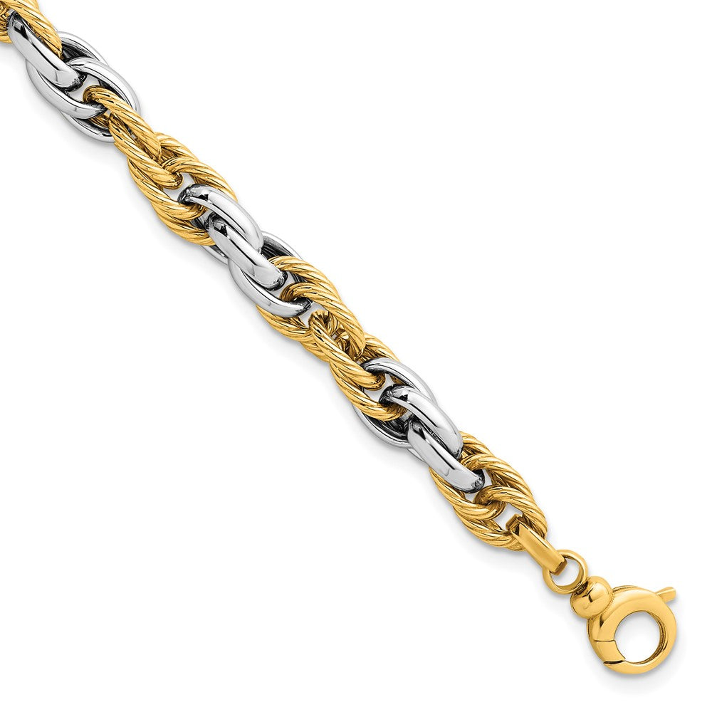 Polished Textured Fancy Rope Link Bracelet 7"