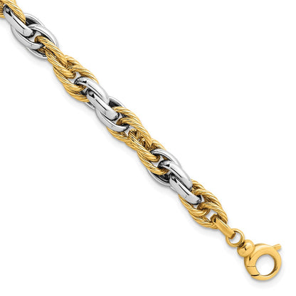 Polished Textured Fancy Rope Link Bracelet 7"