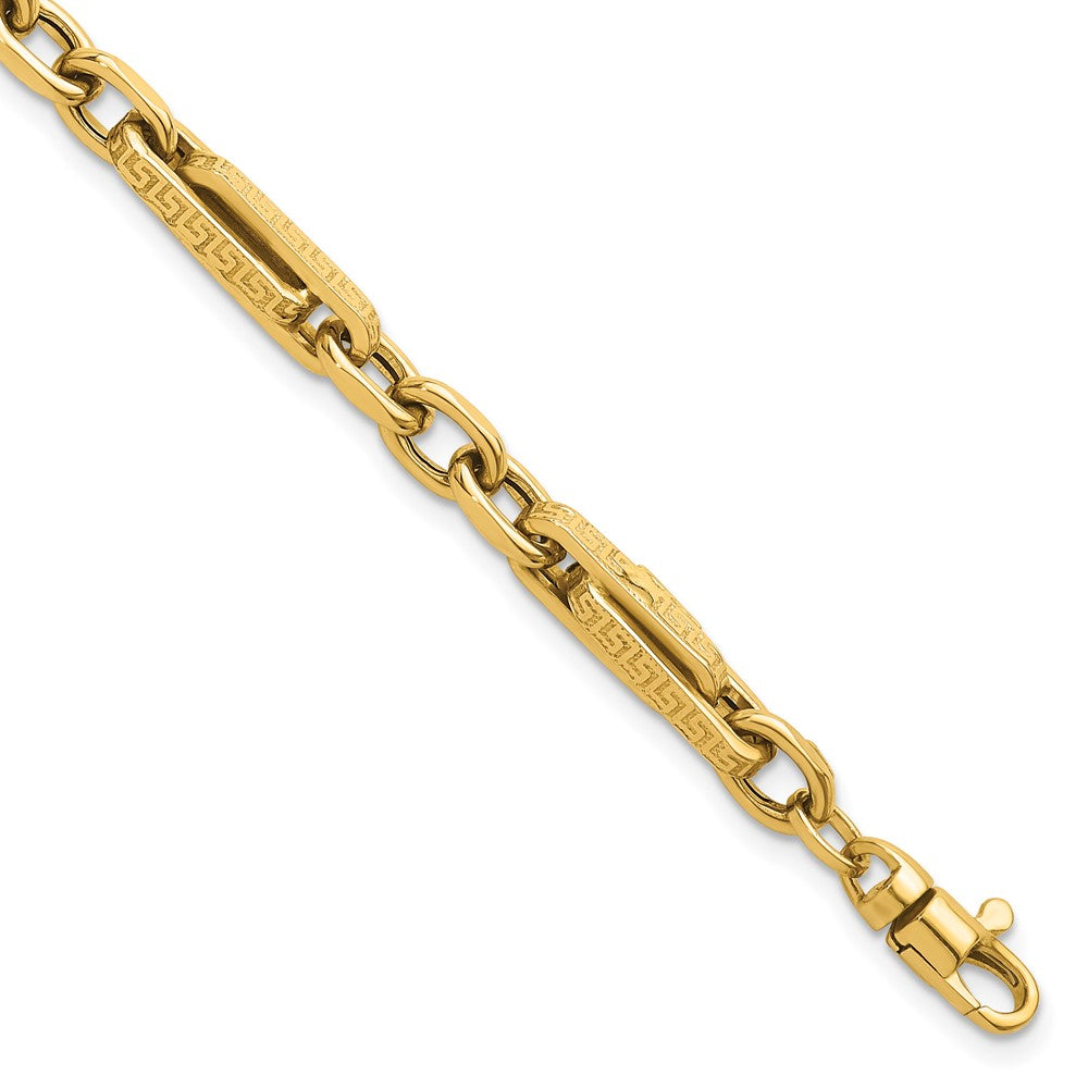 Polished & Textured Greek Key Design Bracelet 7.75"