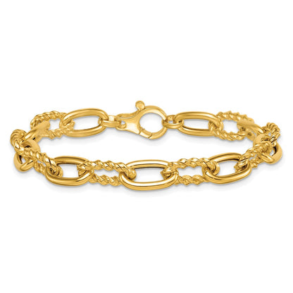 Polished Fancy and Twist Link Bracelet 7.5"
