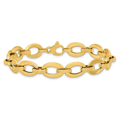 Polished and Textured Greek Key Fancy Link Bracelet 7.75"