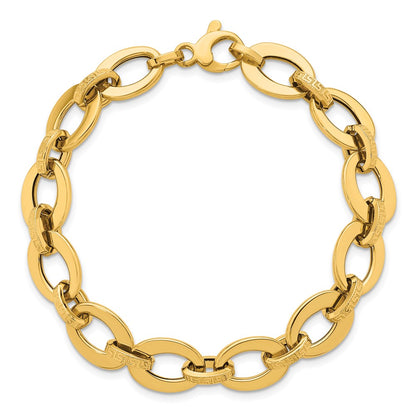 Polished and Textured Greek Key Fancy Link Bracelet 7.75"