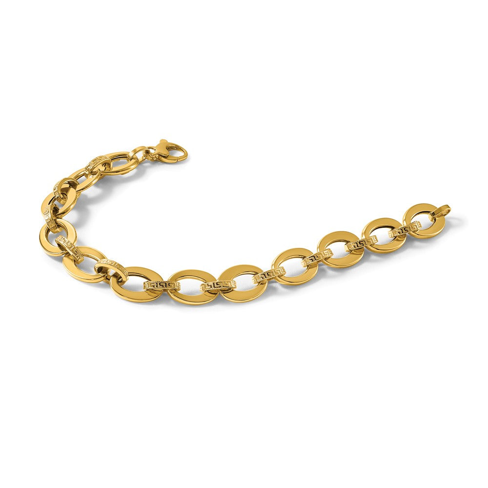 Polished and Textured Greek Key Fancy Link Bracelet 7.75"