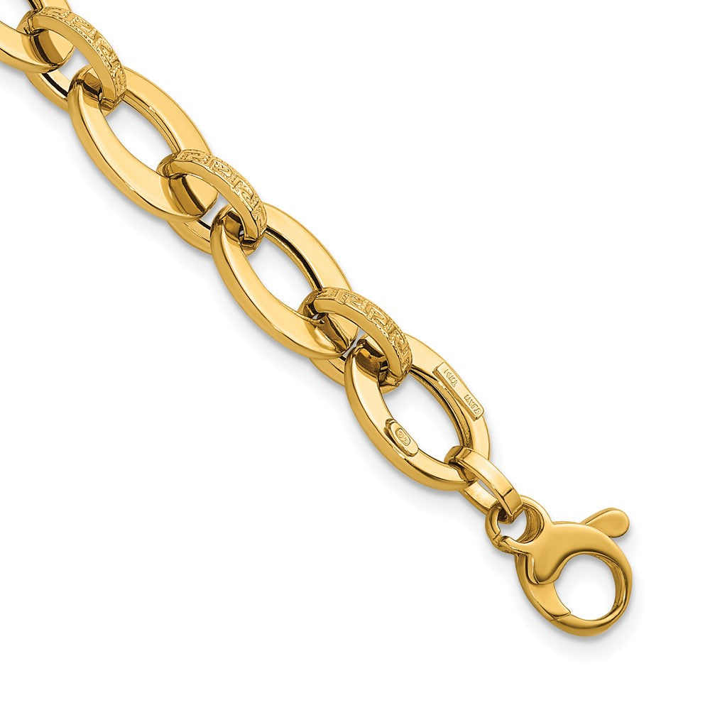 Polished and Textured Greek Key Fancy Link Bracelet 7.75"