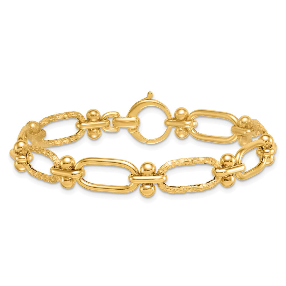 Polished Open Textured Fancy Link Bracelet 8"