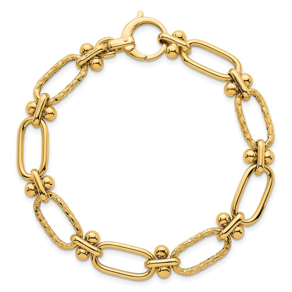 Polished Open Textured Fancy Link Bracelet 8"