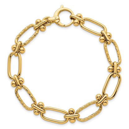 Polished Open Textured Fancy Link Bracelet 8"