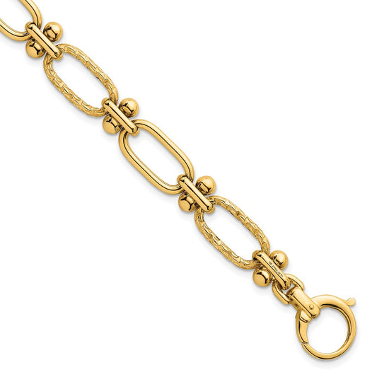 Polished Open Textured Fancy Link Bracelet 8"