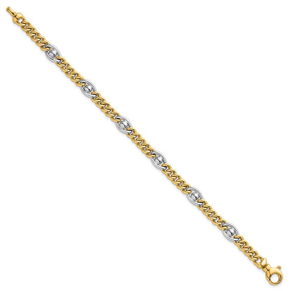Polished Fancy Chain Bracelet 7.5" - Two-Tone Gold