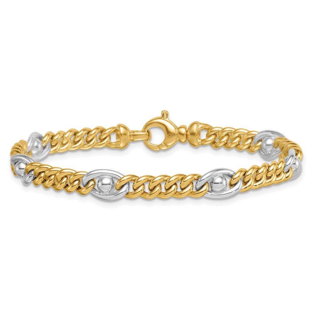 Polished Fancy Chain Bracelet 7.5" - Two-Tone Gold