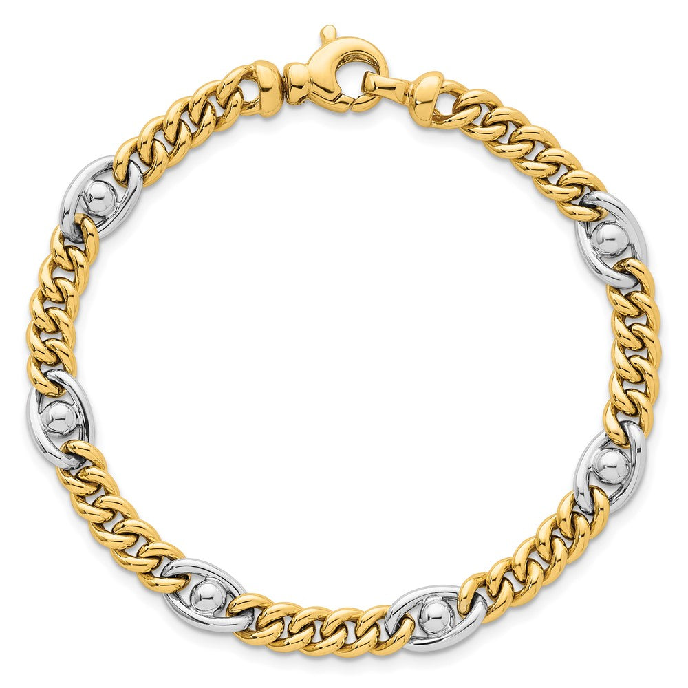 Polished Fancy Chain Bracelet 7.5" - Two-Tone Gold