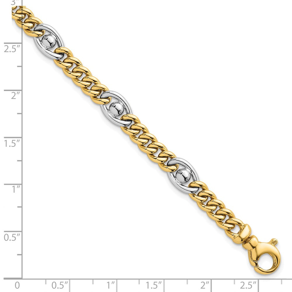 Polished Fancy Chain Bracelet 7.5" - Two-Tone Gold