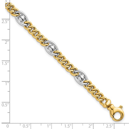 Polished Fancy Chain Bracelet 7.5" - Two-Tone Gold