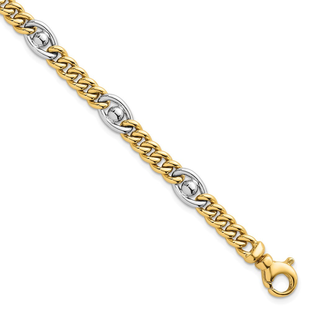 Polished Fancy Chain Bracelet 7.5" - Two-Tone Gold