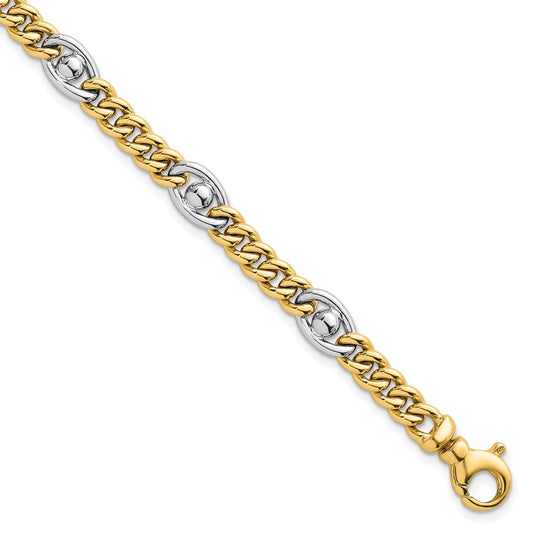 Polished Fancy Chain Bracelet 7.5" - Two-Tone Gold