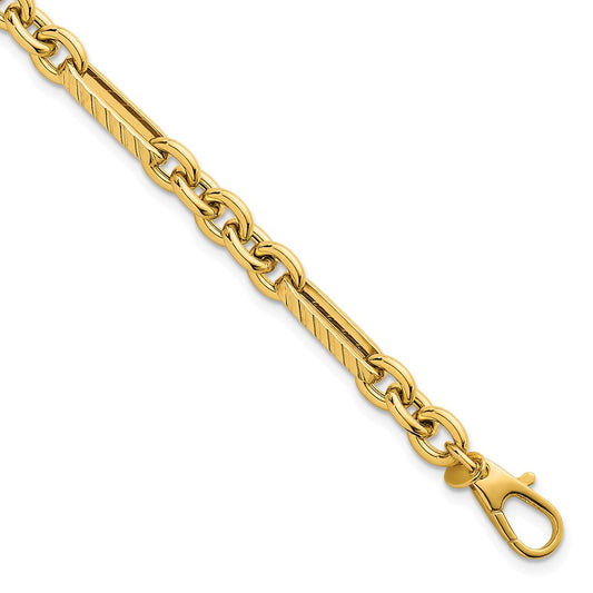 Polished and Textured Oval and Circle Link Bracelet 7.5"