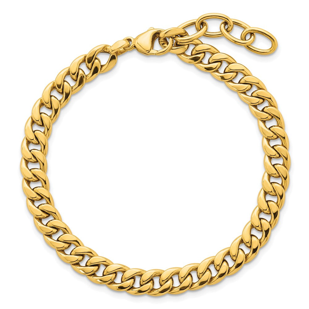 Polished Flat Curb Chain 6.5mm w/1in Ext. Bracelet
