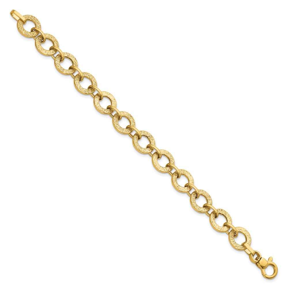 Polished and Textured Fancy Link Bracelet 7" - 12mm