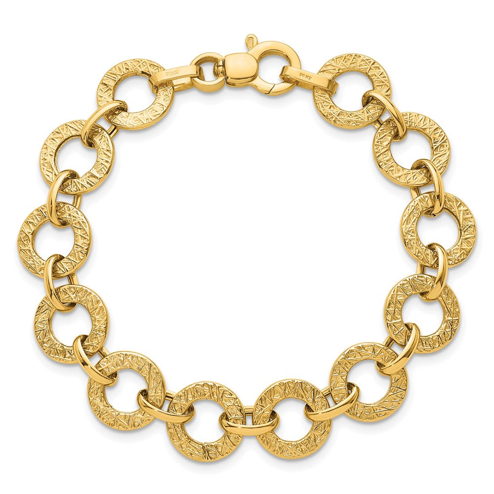 Polished and Textured Fancy Link Bracelet 7" - 12mm