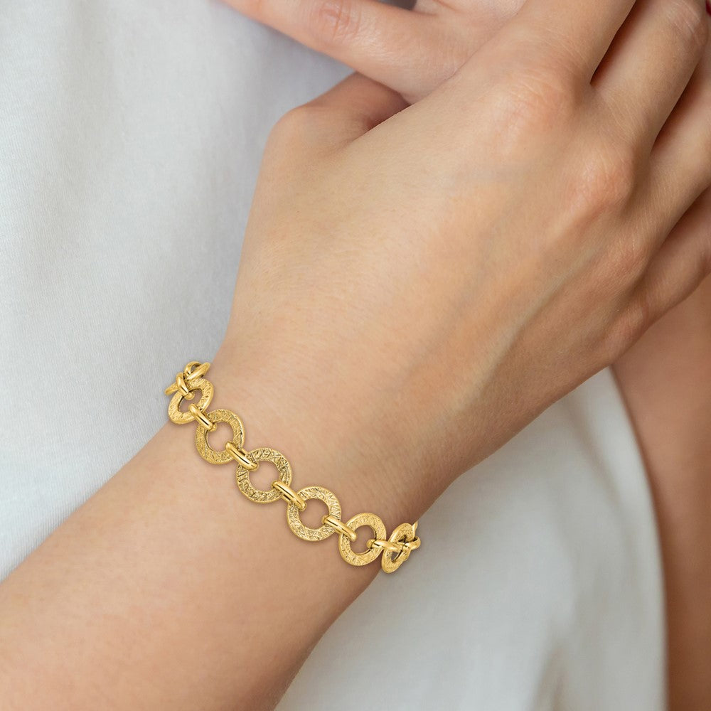 Polished and Textured Fancy Link Bracelet 7" - 12mm