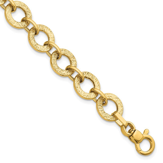Polished and Textured Fancy Link Bracelet 7" - 12mm