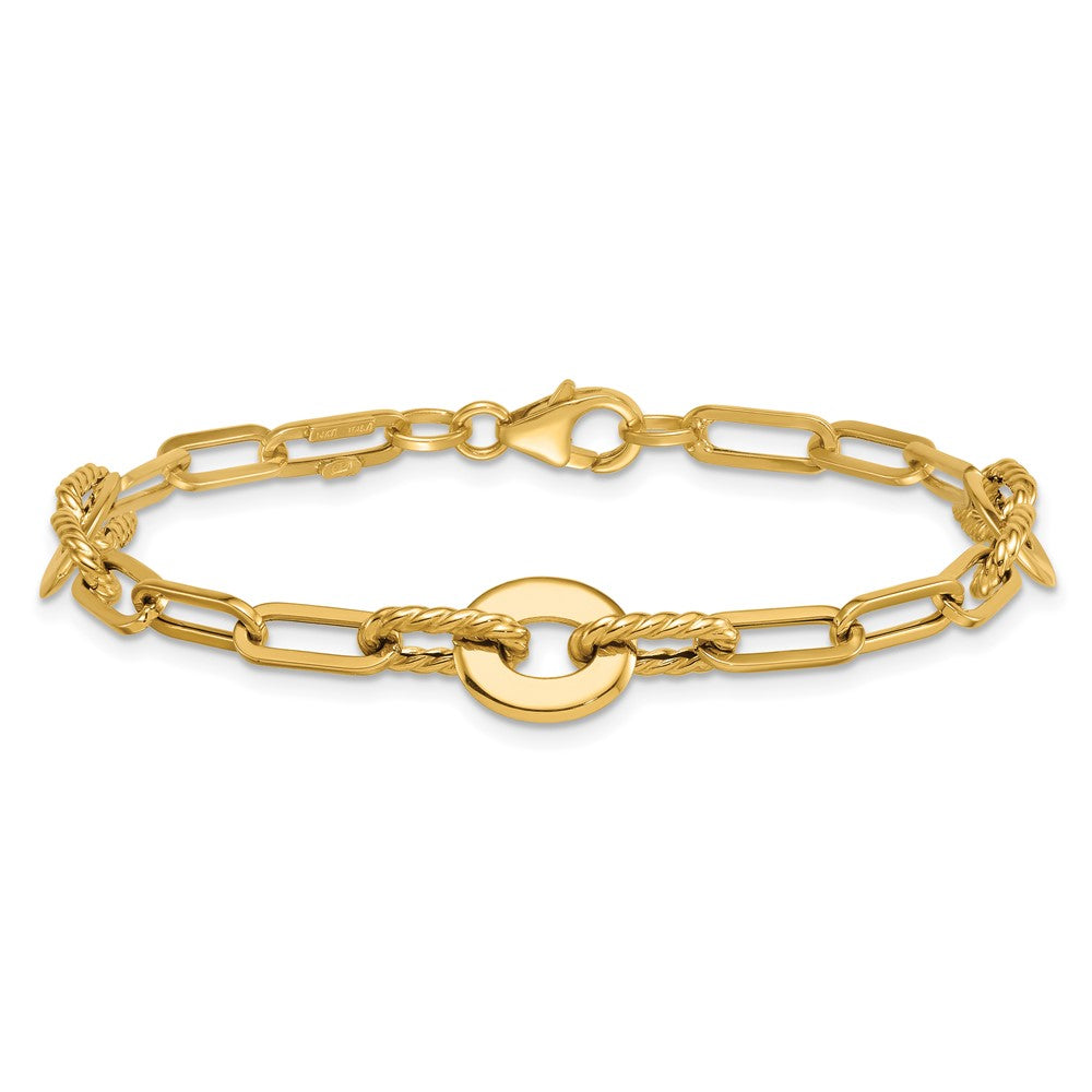 Polished Textured Open Link Bracelet 7.5"