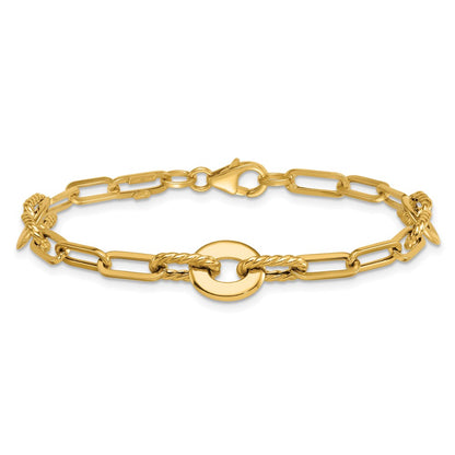 Polished Textured Open Link Bracelet 7.5"