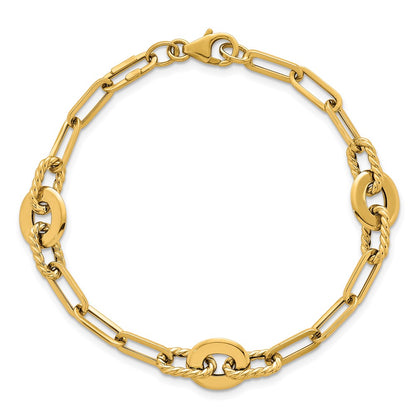 Polished Textured Open Link Bracelet 7.5"