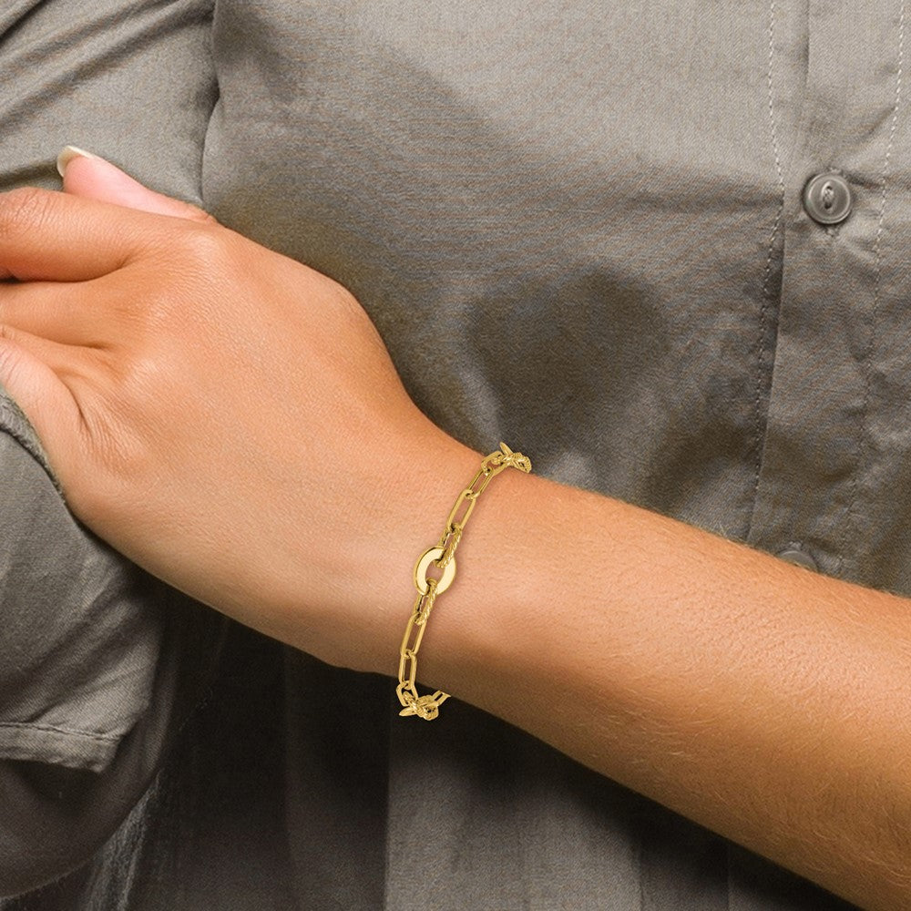 Polished Textured Open Link Bracelet 7.5"