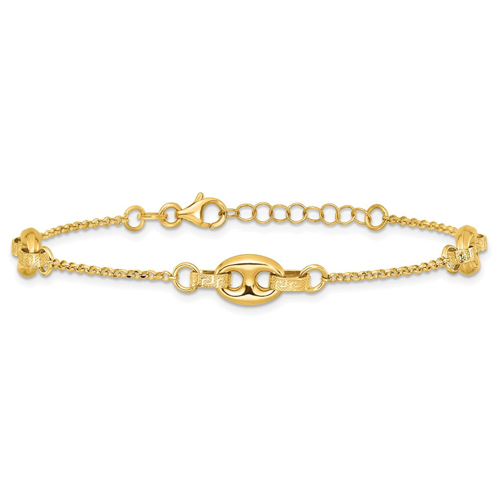 Polished and Textured Greek Key 7.25 w/1in ext. Link Bracelet