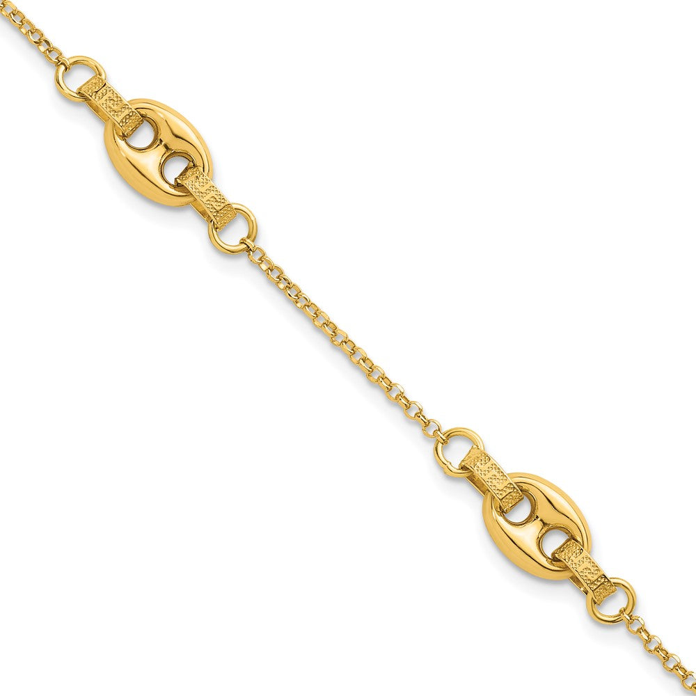 Polished and Textured Greek Key 7.25 w/1in ext. Link Bracelet