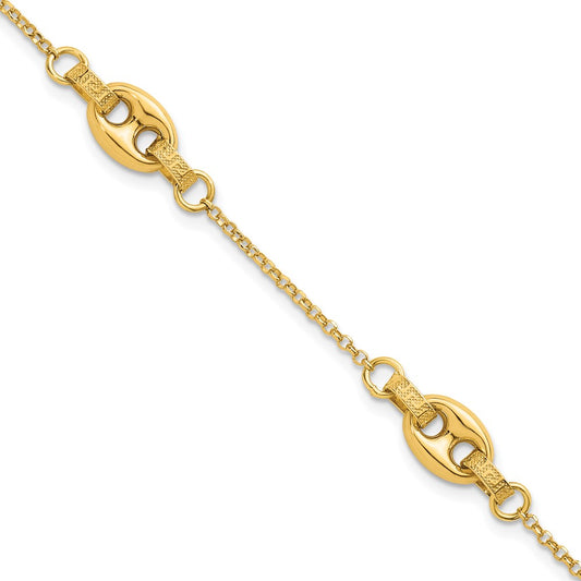 Polished and Textured Greek Key 7.25 w/1in ext. Link Bracelet