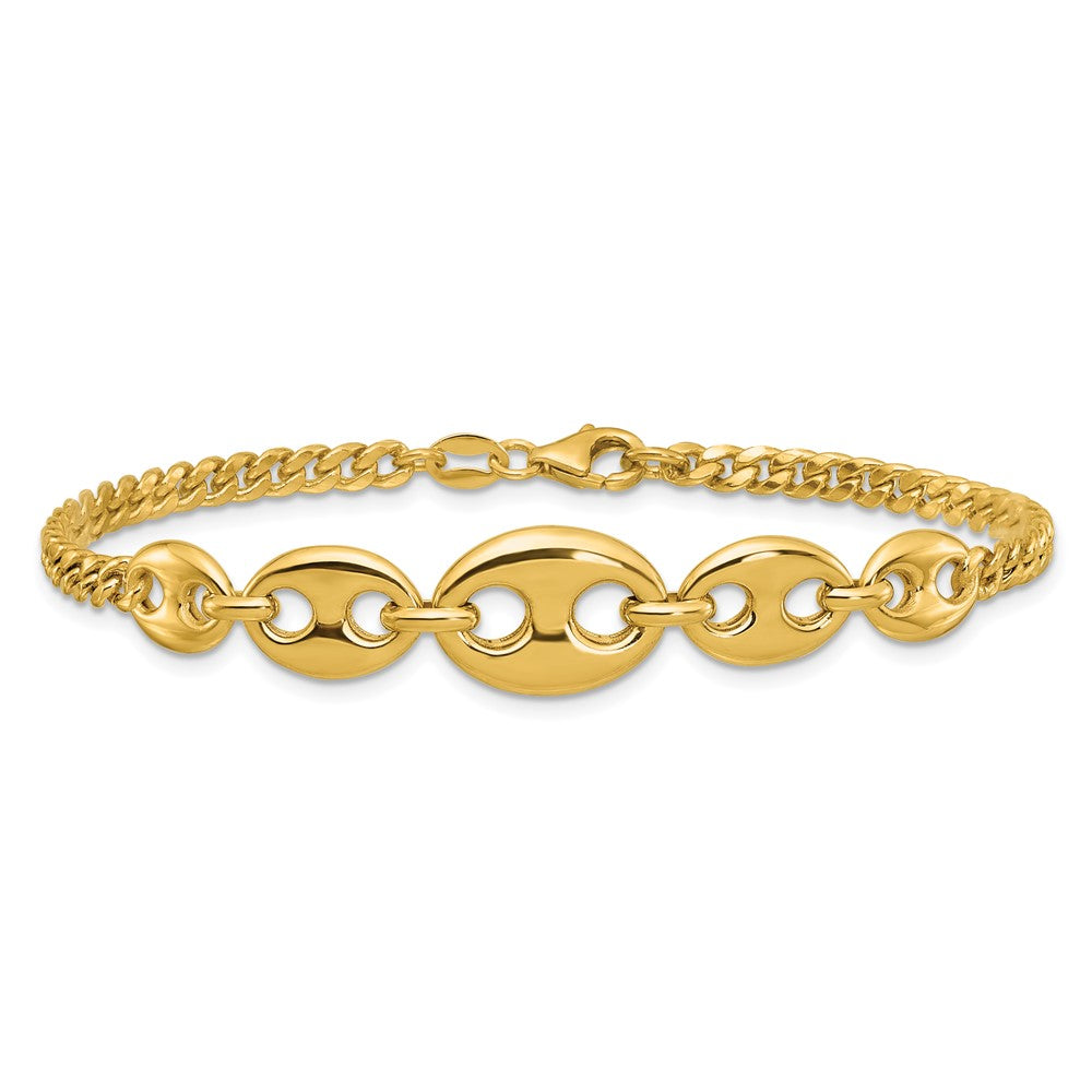 Polished Puffed Mariner and Curb Link Bracelet 7"