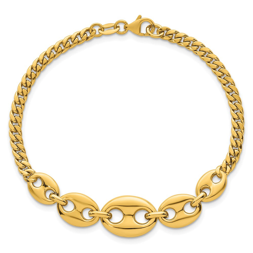 Polished Puffed Mariner and Curb Link Bracelet 7"