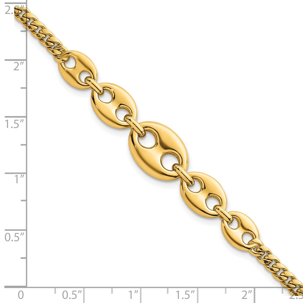 Polished Puffed Mariner and Curb Link Bracelet 7"