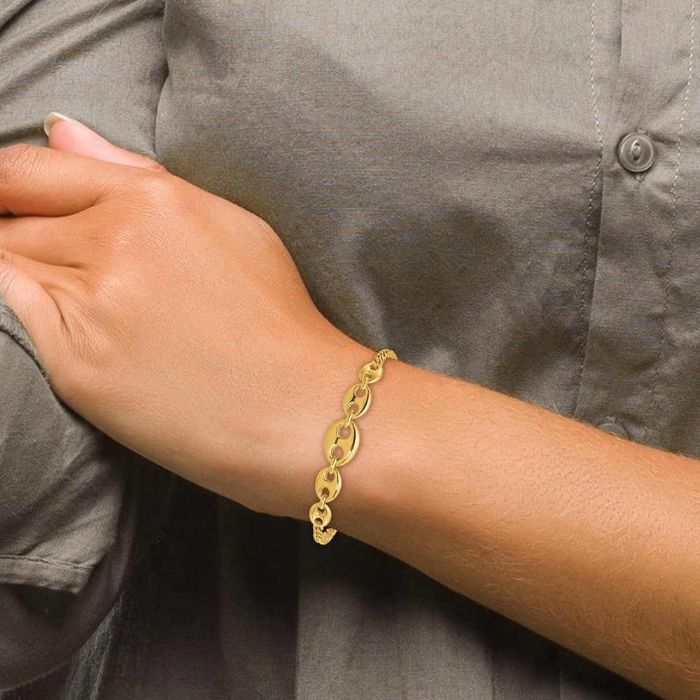Polished Puffed Mariner and Curb Link Bracelet 7"