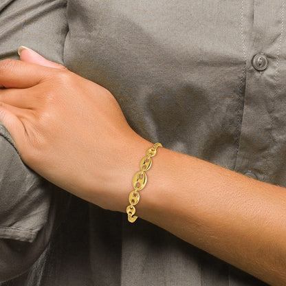 Polished Puffed Mariner and Curb Link Bracelet 7"