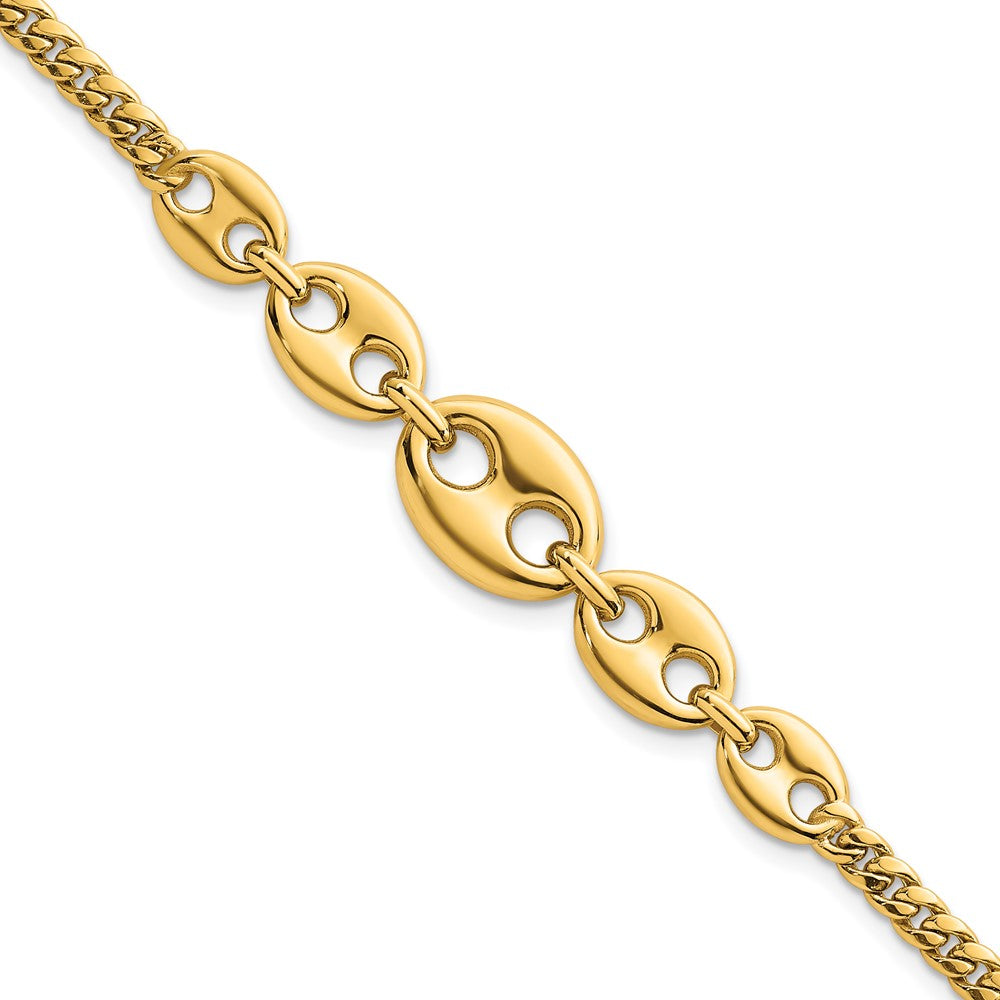 Polished Puffed Mariner and Curb Link Bracelet 7"