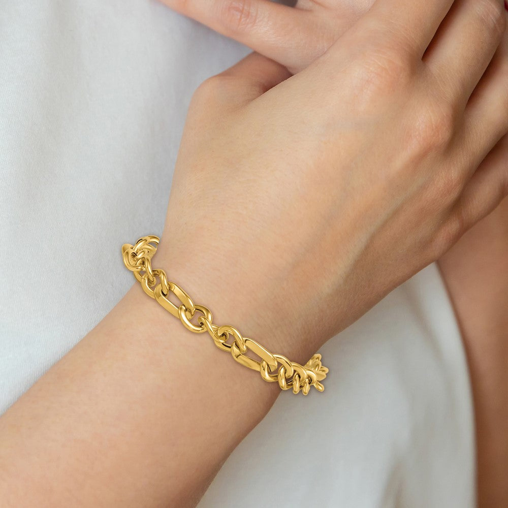 Polished Figaro Link Bracelet 7.5" - Yellow Gold