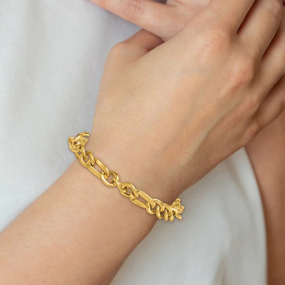 Polished Figaro Link Bracelet 7.5" - Yellow Gold