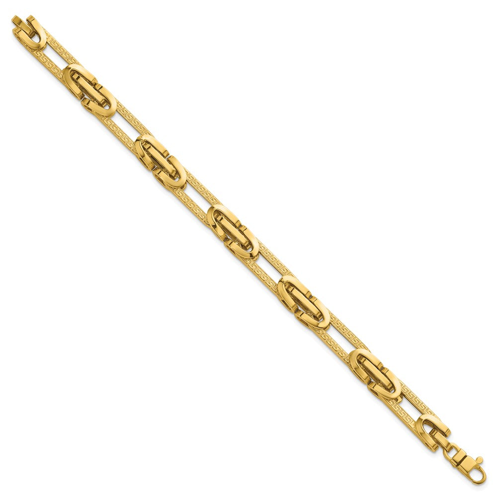 Polished & Textured Greek Key Design Oval Link Bracelet 7.25"