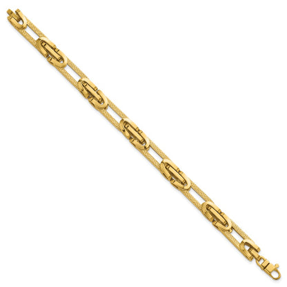 Polished & Textured Greek Key Design Oval Link Bracelet 7.25"