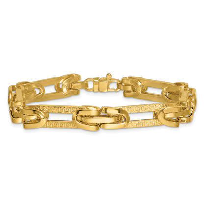 Polished & Textured Greek Key Design Oval Link Bracelet 7.25"