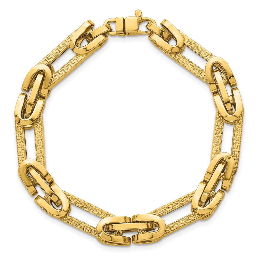 Polished & Textured Greek Key Design Oval Link Bracelet 7.25"