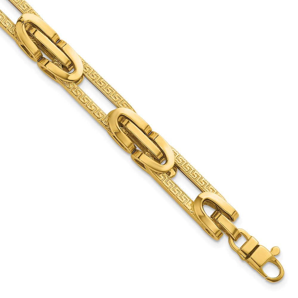 Polished & Textured Greek Key Design Oval Link Bracelet 7.25"